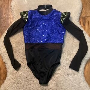 Revolution Dance Leotard Costume Child Medium Sequin Long‎ Sleeve Mesh Girls